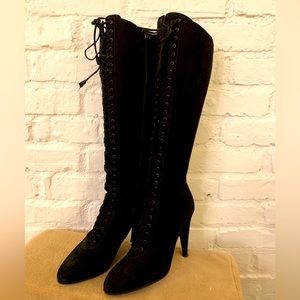 Prada suede full zip boots w lace-up detail